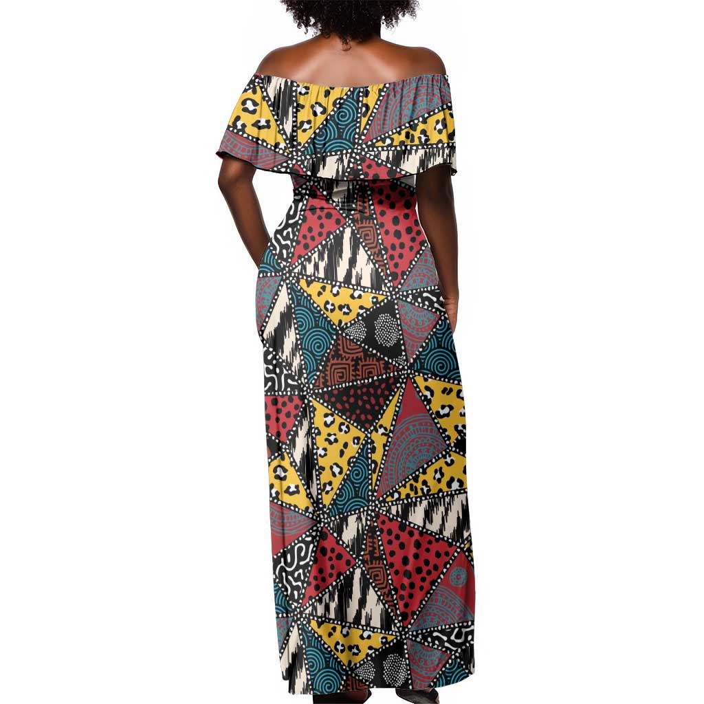 African Wild Animal Skins Off Shoulder Maxi Dress Triangles Pattern Afro Pattern Style - African Pride