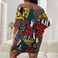 African Wild Animal Skins Off Shoulder Short Dress Triangles Pattern Afro Pattern Style - African Pride