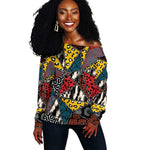 African Wild Animal Skins Off Shoulder Sweater Triangles Pattern Afro Pattern Style - African Pride