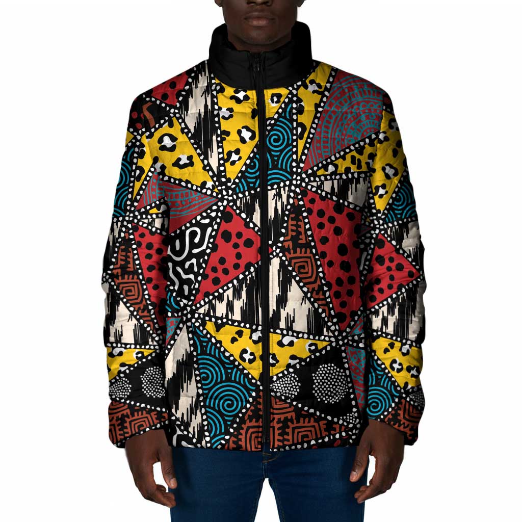 African Wild Animal Skins Padded Jacket Triangles Pattern Afro Pattern Style