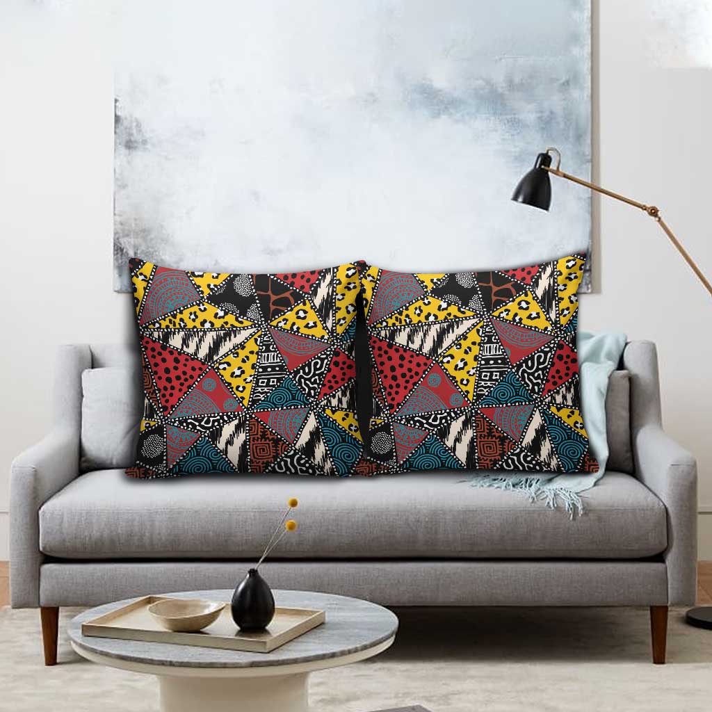 African Wild Animal Skins Pillow Cover Triangles Pattern Afro Pattern Style