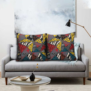 African Wild Animal Skins Pillow Cover Triangles Pattern Afro Pattern Style