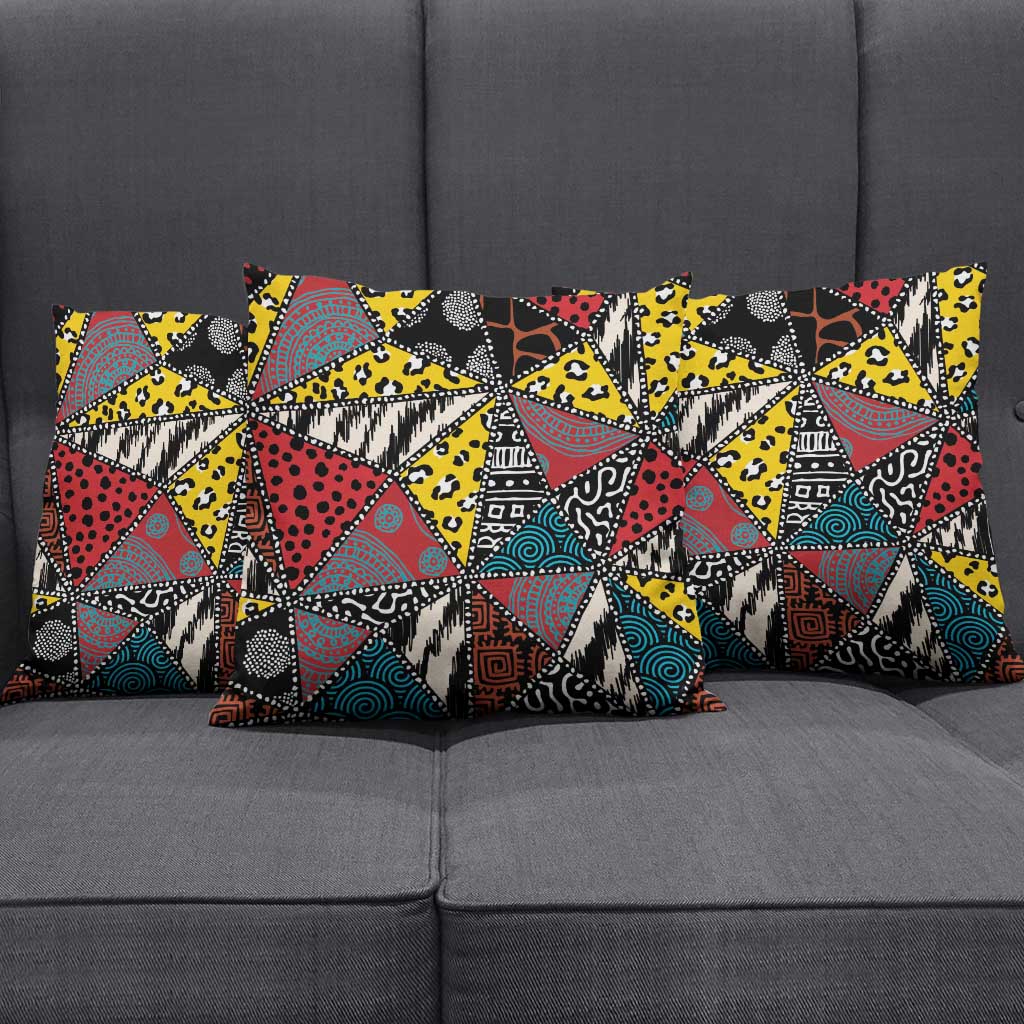 African Wild Animal Skins Pillow Cover Triangles Pattern Afro Pattern Style