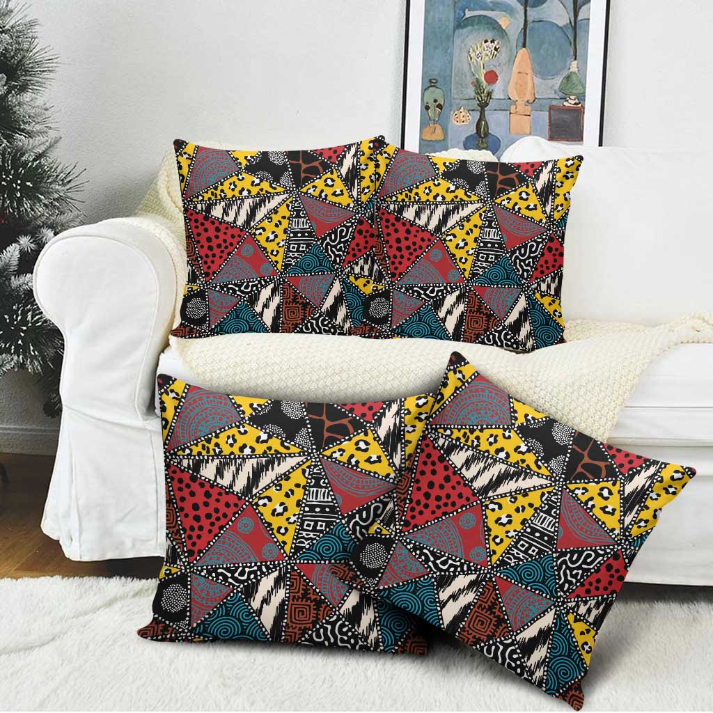 African Wild Animal Skins Pillow Cover Triangles Pattern Afro Pattern Style