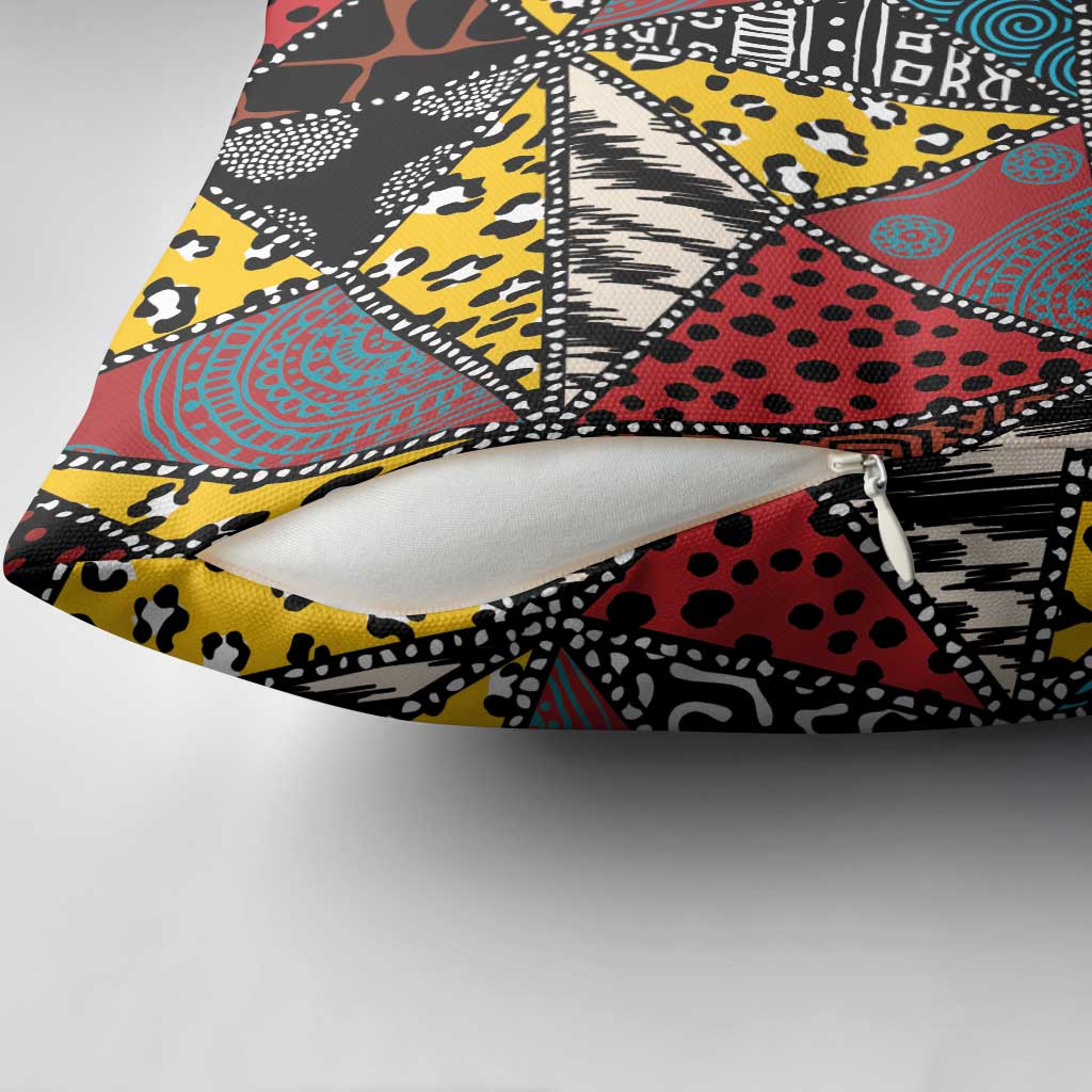 African Wild Animal Skins Pillow Cover Triangles Pattern Afro Pattern Style