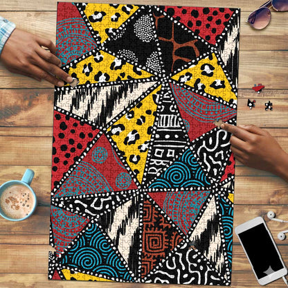 African Wild Animal Skins Puzzle Triangles Pattern Afro Pattern Style