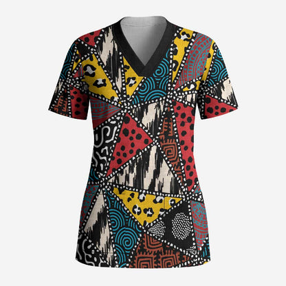 African Wild Animal Skins Scrub Top Triangles Pattern Afro Pattern Style