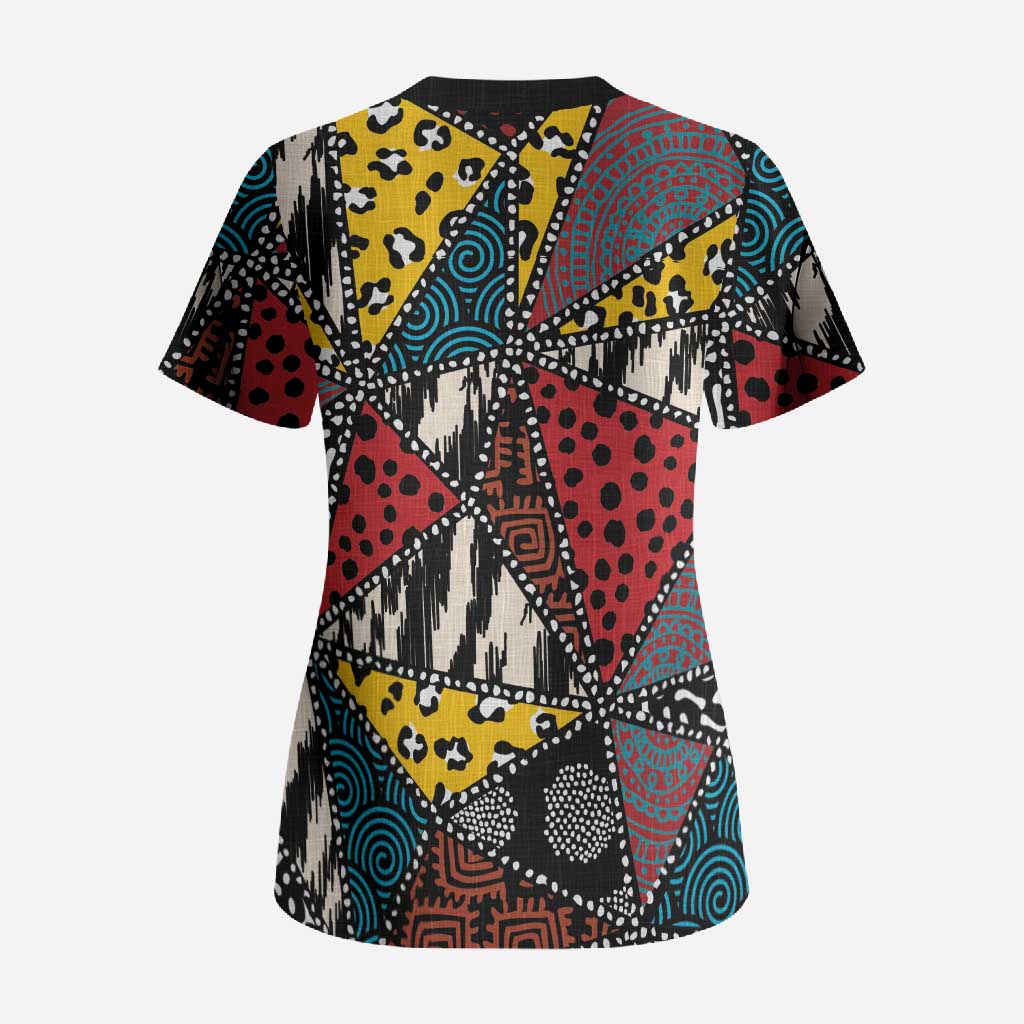 African Wild Animal Skins Scrub Top Triangles Pattern Afro Pattern Style