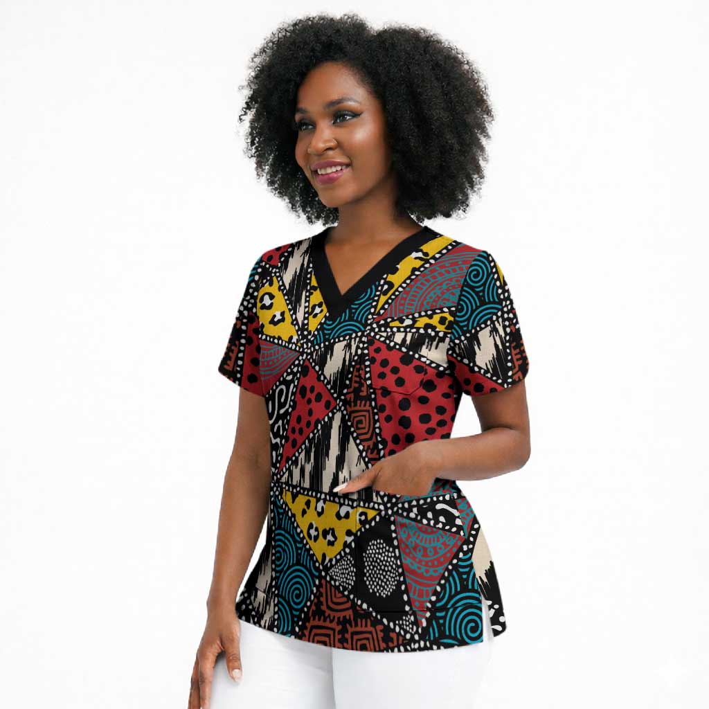 African Wild Animal Skins Scrub Top Triangles Pattern Afro Pattern Style