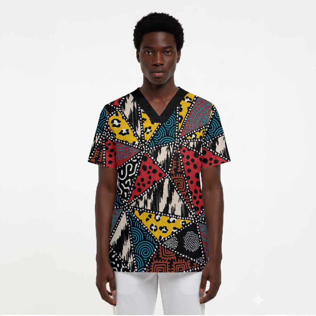 African Wild Animal Skins Scrub Top Triangles Pattern Afro Pattern Style