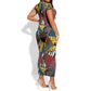 African Wild Animal Skins Short Sleeve Bodycon Dress Triangles Pattern Afro Pattern Style - African Pride