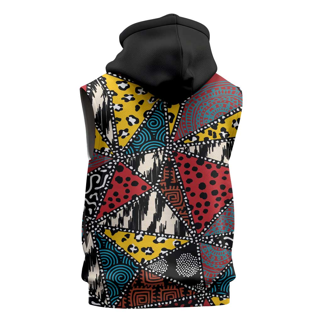 African Wild Animal Skins Sleeveless Hoodie Triangles Pattern Afro Pattern Style - African Pride