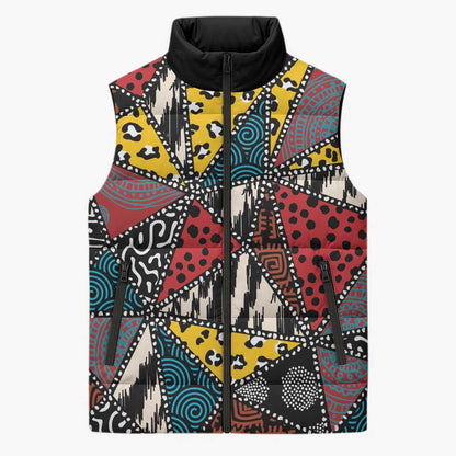 African Wild Animal Skins Sleeveless Puffer Jacket Triangles Pattern Afro Pattern Style