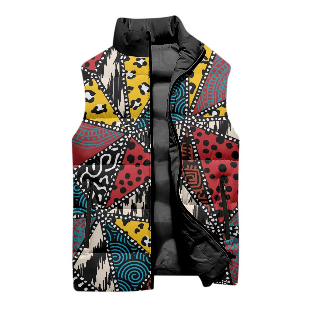 African Wild Animal Skins Sleeveless Puffer Jacket Triangles Pattern Afro Pattern Style