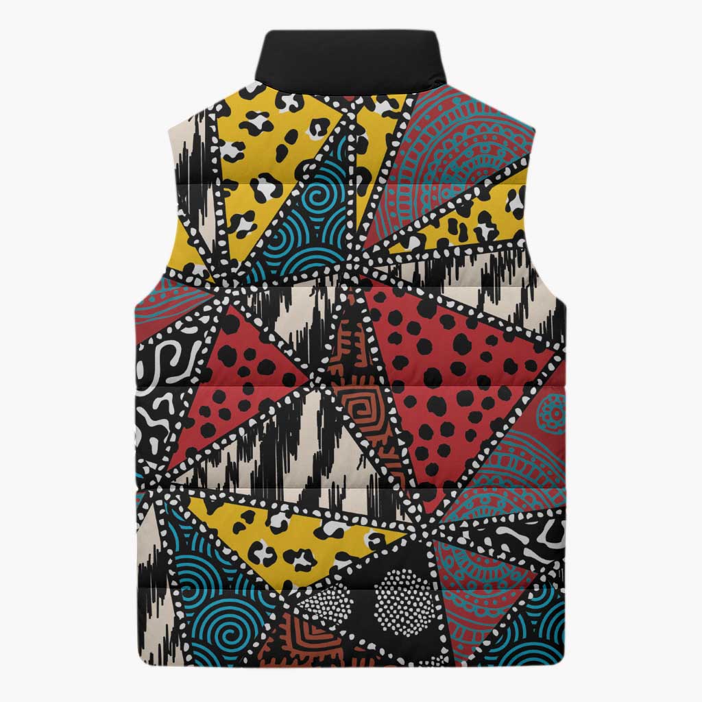 African Wild Animal Skins Sleeveless Puffer Jacket Triangles Pattern Afro Pattern Style