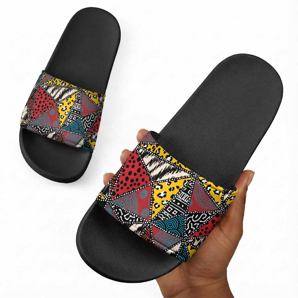 African Wild Animal Skins Slide Sandals Triangles Pattern Afro Pattern Style