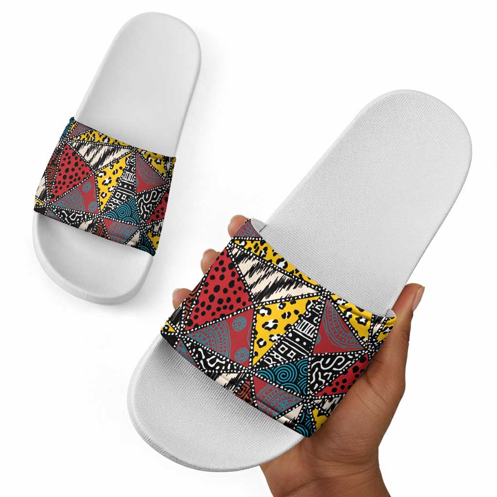 African Wild Animal Skins Slide Sandals Triangles Pattern Afro Pattern Style