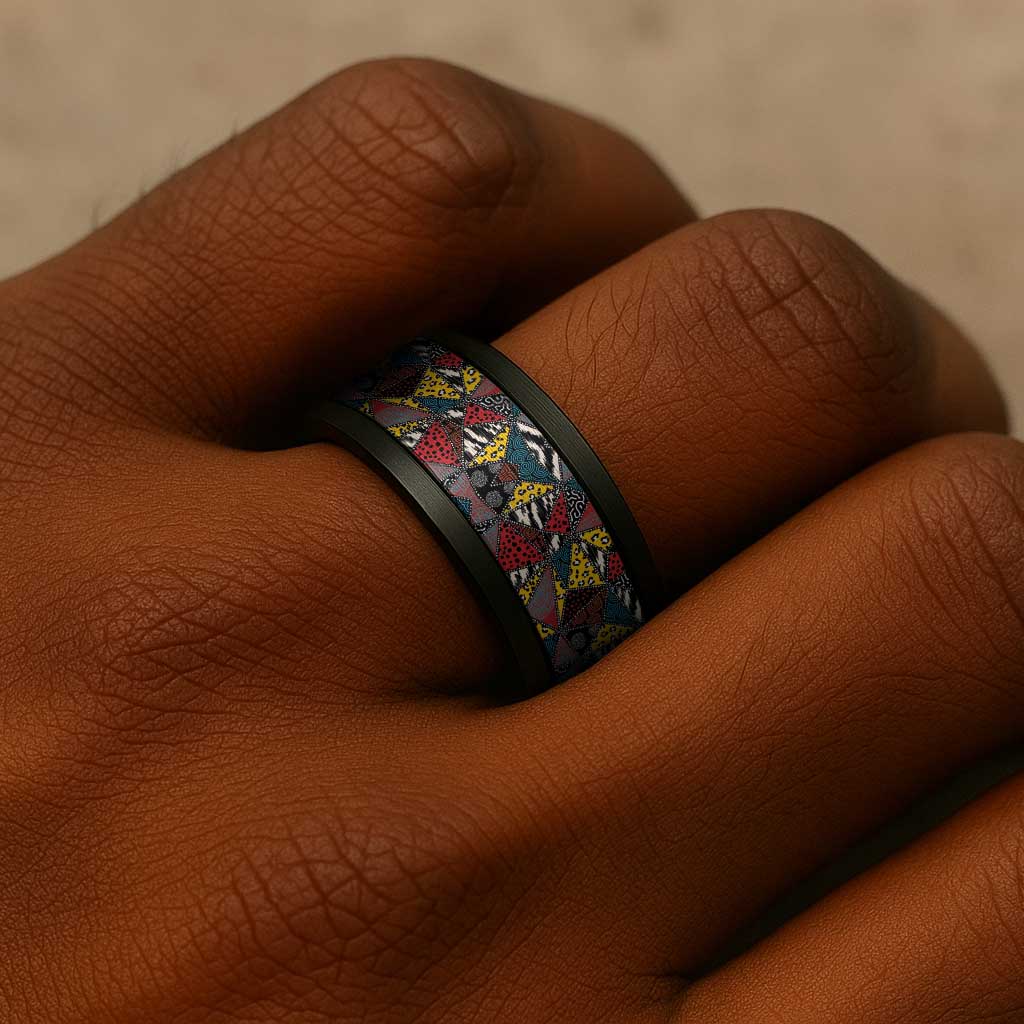 African Wild Animal Skins Spinner Ring Triangles Pattern Afro Pattern Style - African Pride