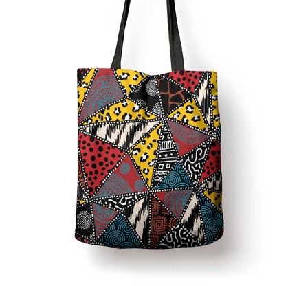 African Wild Animal Skins Tote Bag Triangles Pattern Afro Pattern Style