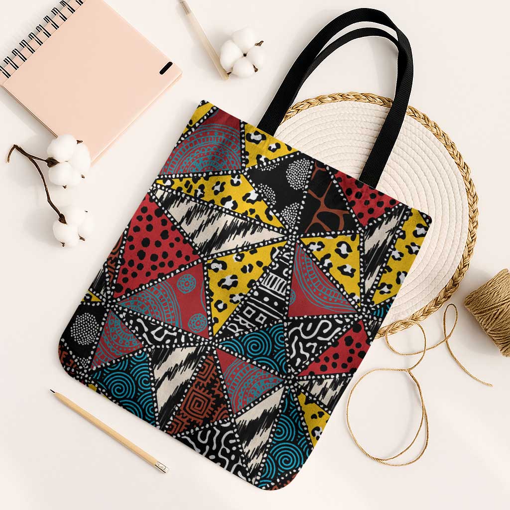 African Wild Animal Skins Tote Bag Triangles Pattern Afro Pattern Style