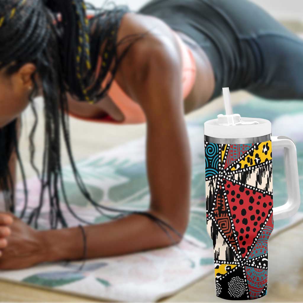 African Wild Animal Skins Tumbler With Handle Triangles Pattern Afro Pattern Style - African Pride