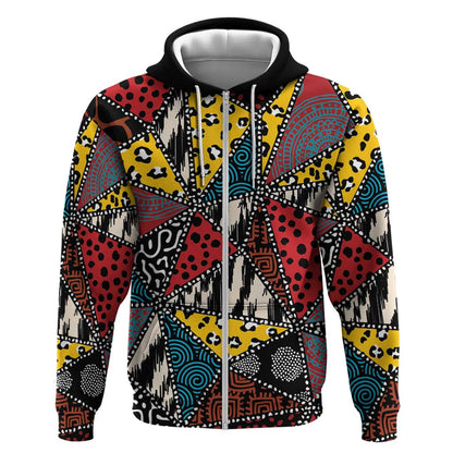 African Wild Animal Skins Zip Hoodie Triangles Pattern Afro Pattern Style - African Pride