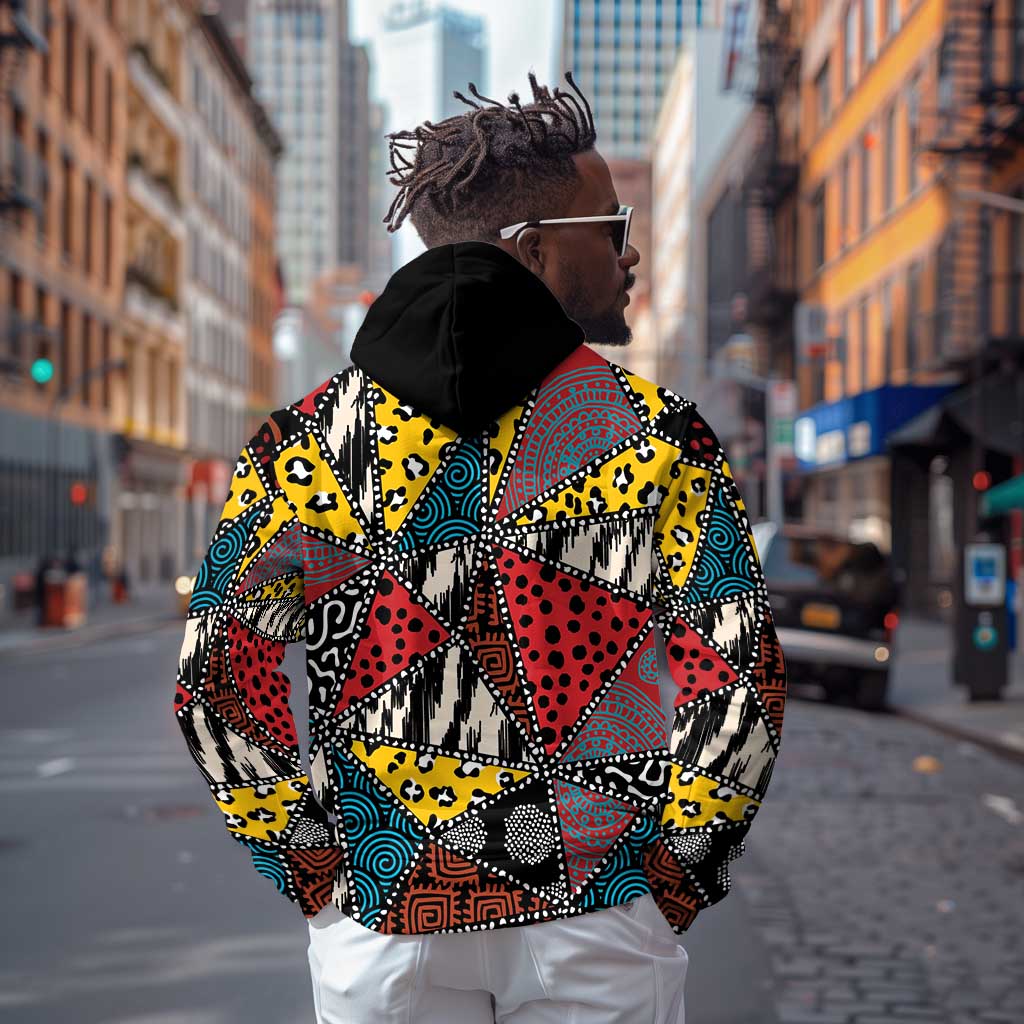 African Wild Animal Skins Zip Hoodie Triangles Pattern Afro Pattern Style - African Pride