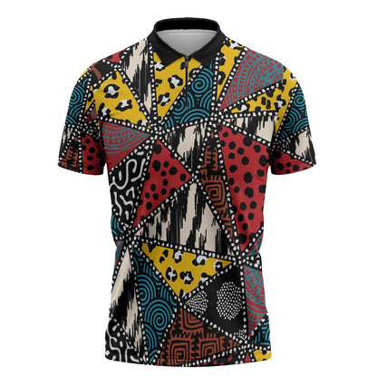 African Wild Animal Skins Zipper Polo Shirt Triangles Pattern Afro Pattern Style