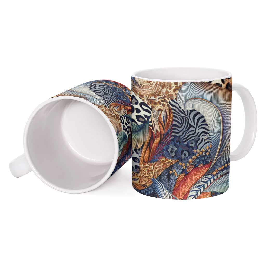 African Wild Animal Skins Ceramic Mug Unique Leopard Zebra And Snake Patterns