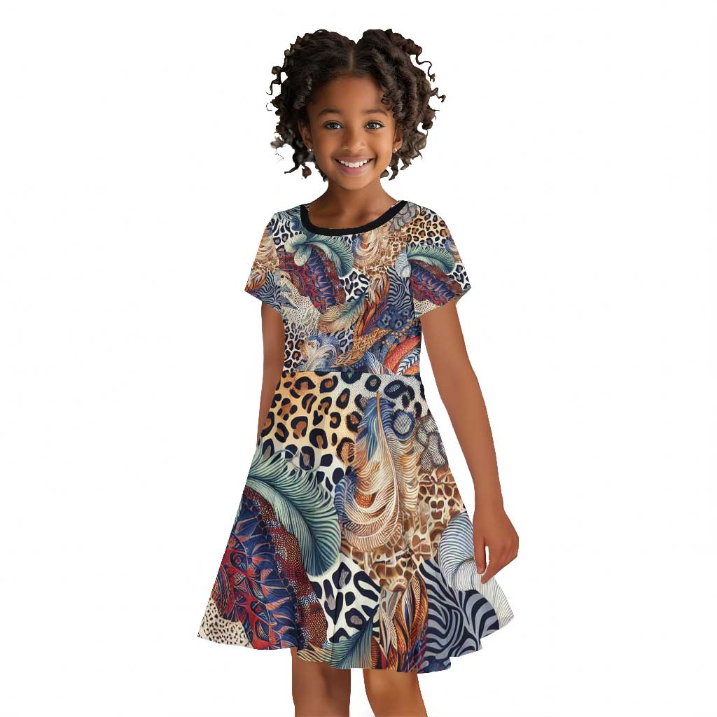 African Wild Animal Skins Kid Short Sleeve Dress Unique Leopard Zebra And Snake Patterns - African Pride