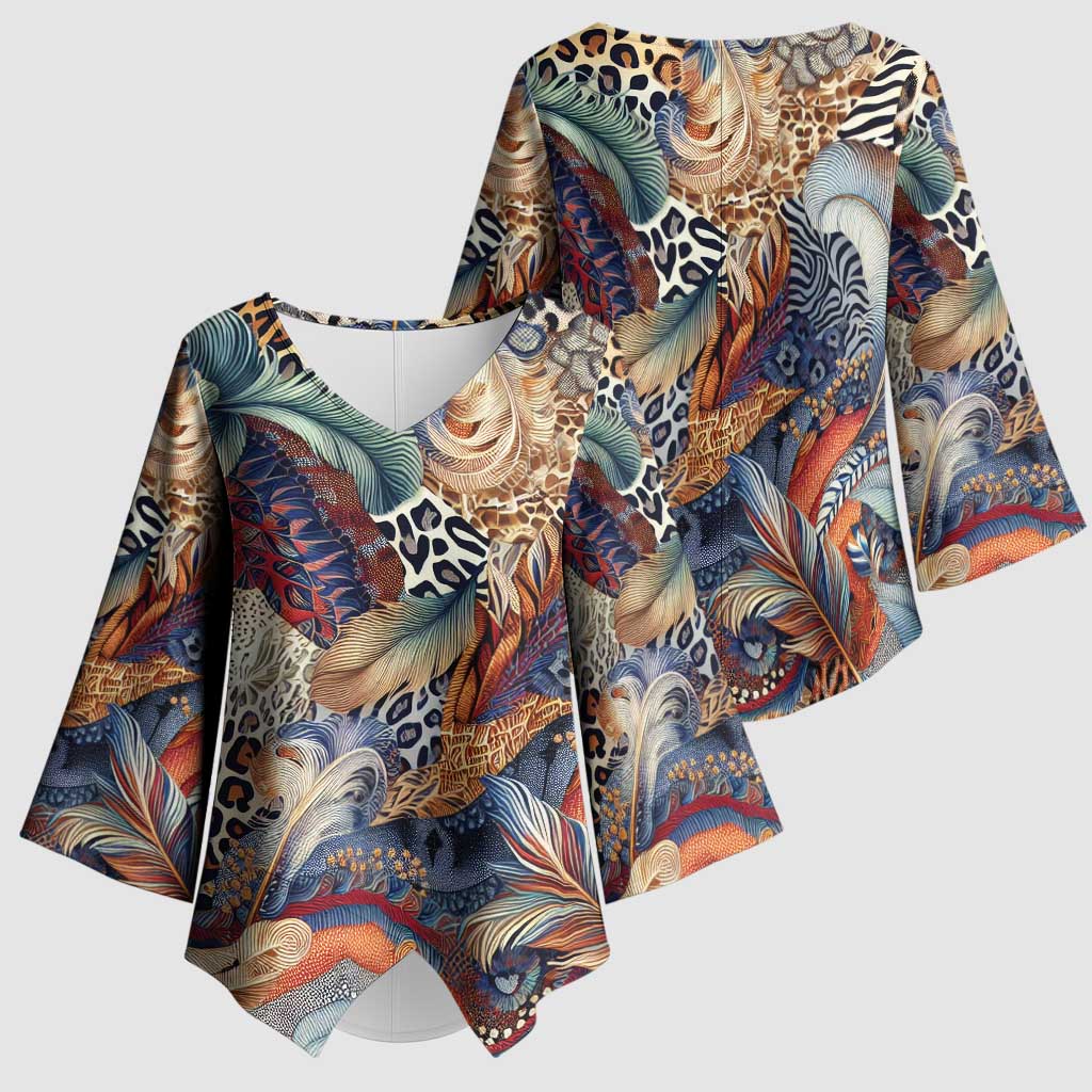 African Wild Animal Skins Kimono Sleeve Blouse Unique Leopard Zebra And Snake Patterns