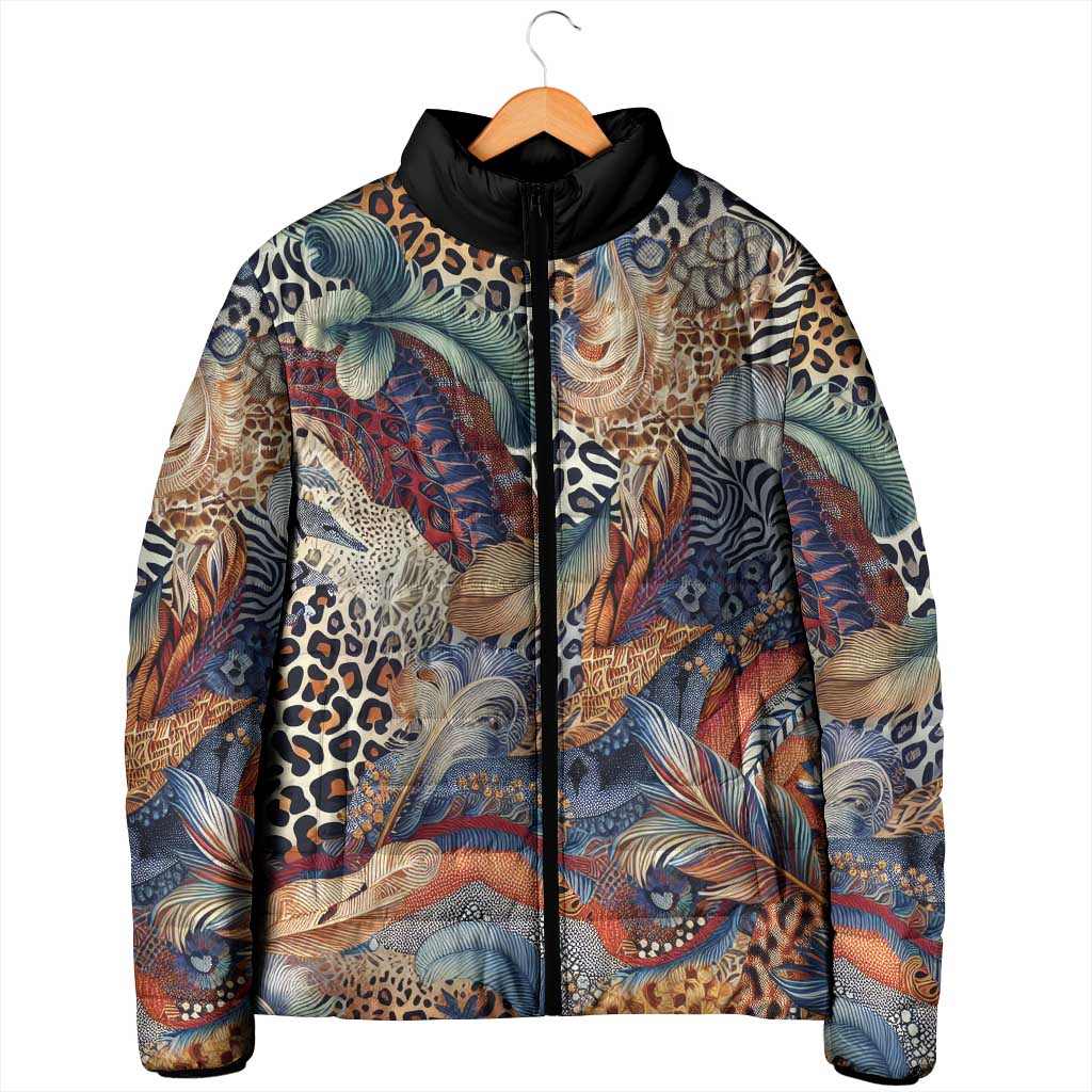 African Wild Animal Skins Padded Jacket Unique Leopard Zebra And Snake Patterns