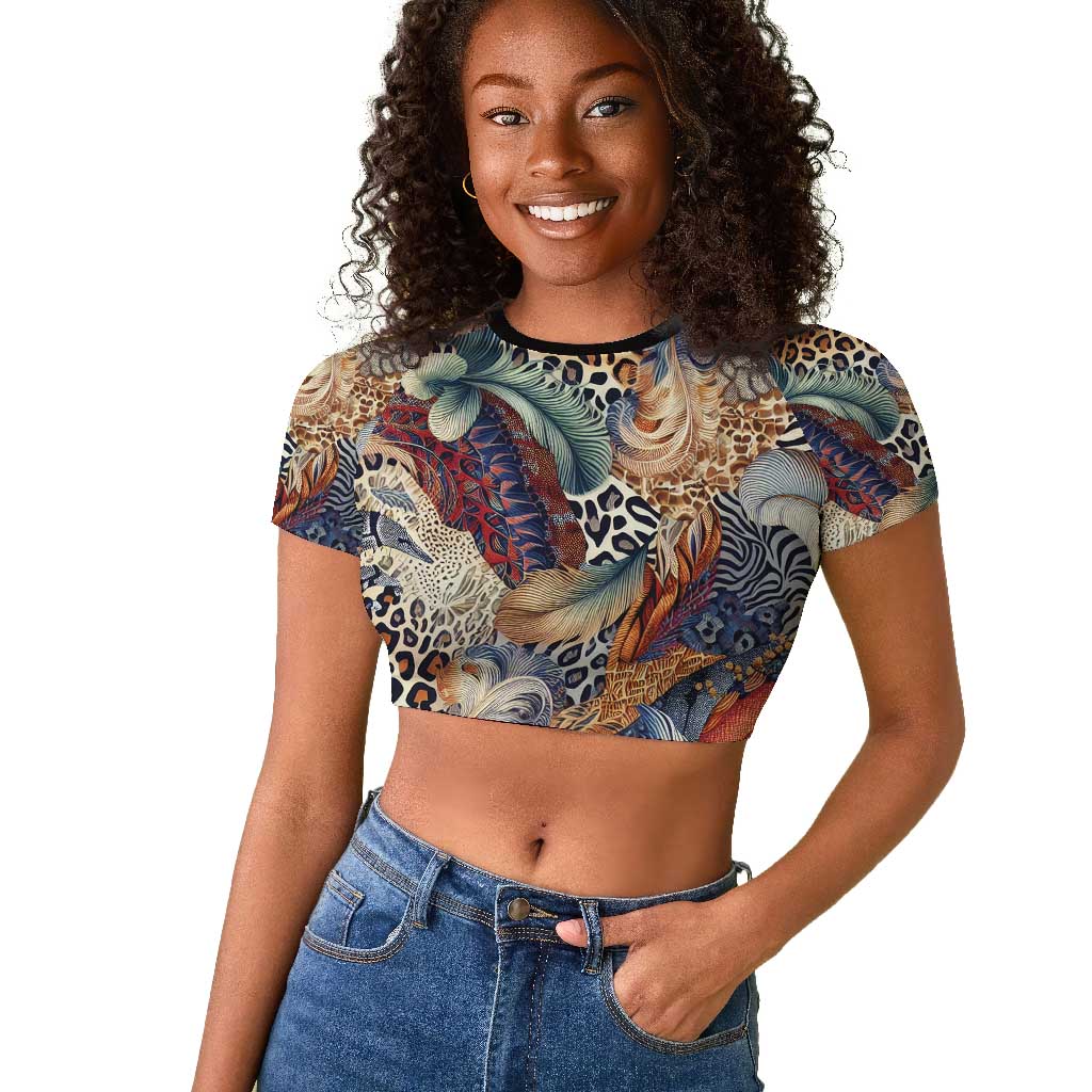 African Wild Animal Skins Raglan Cropped T shirt Unique Leopard Zebra And Snake Patterns - African Pride