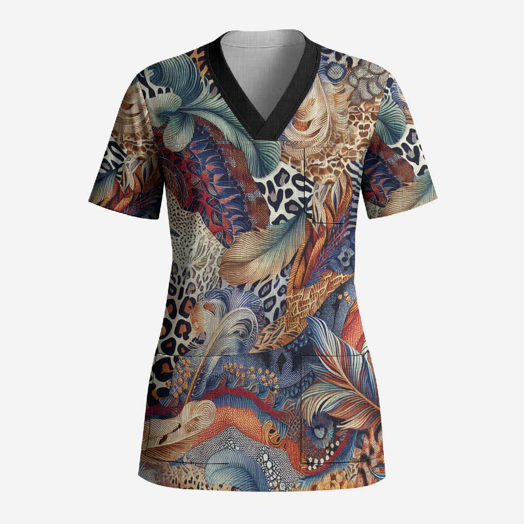 African Wild Animal Skins Scrub Top Unique Leopard Zebra And Snake Patterns