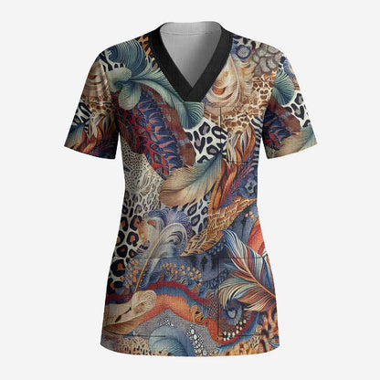African Wild Animal Skins Scrub Top Unique Leopard Zebra And Snake Patterns
