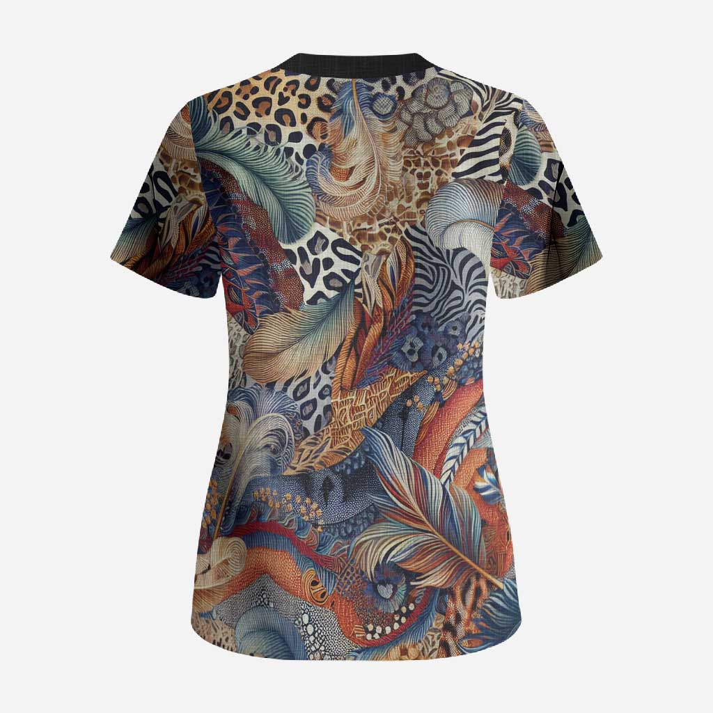 African Wild Animal Skins Scrub Top Unique Leopard Zebra And Snake Patterns