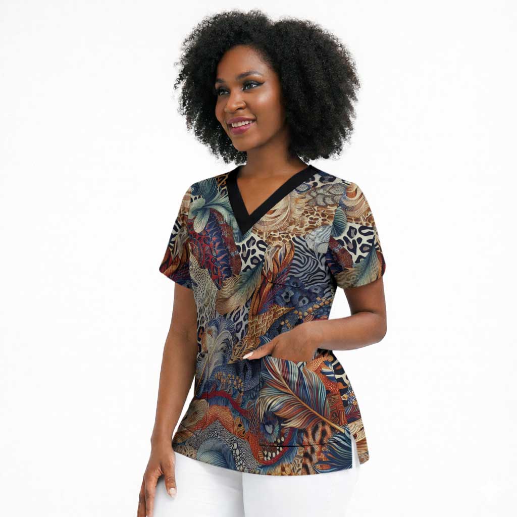 African Wild Animal Skins Scrub Top Unique Leopard Zebra And Snake Patterns