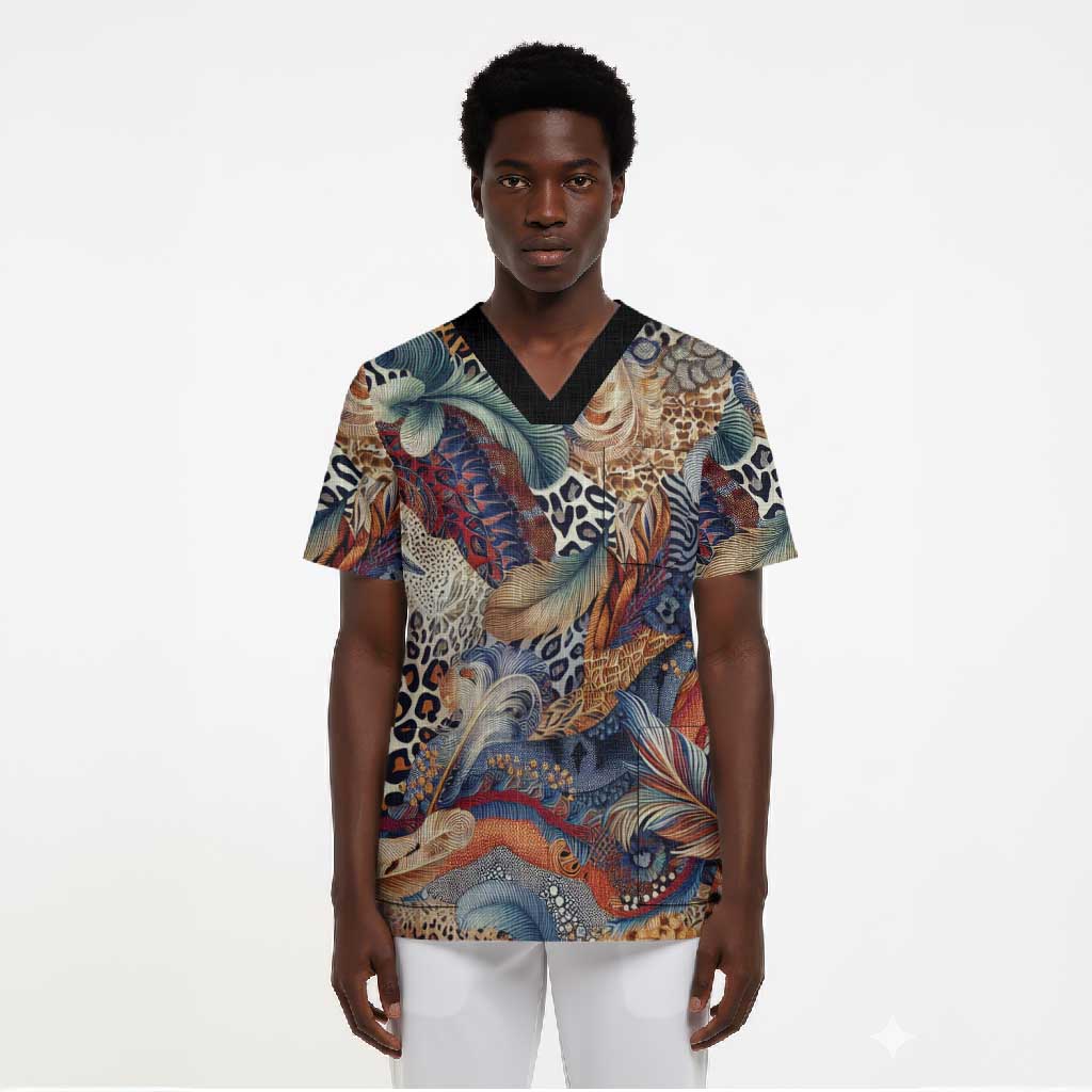 African Wild Animal Skins Scrub Top Unique Leopard Zebra And Snake Patterns