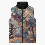 African Wild Animal Skins Sleeveless Puffer Jacket Unique Leopard Zebra And Snake Patterns