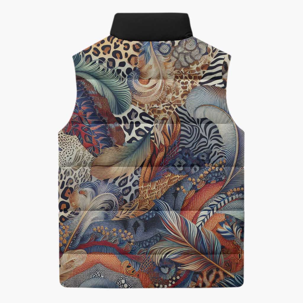 African Wild Animal Skins Sleeveless Puffer Jacket Unique Leopard Zebra And Snake Patterns