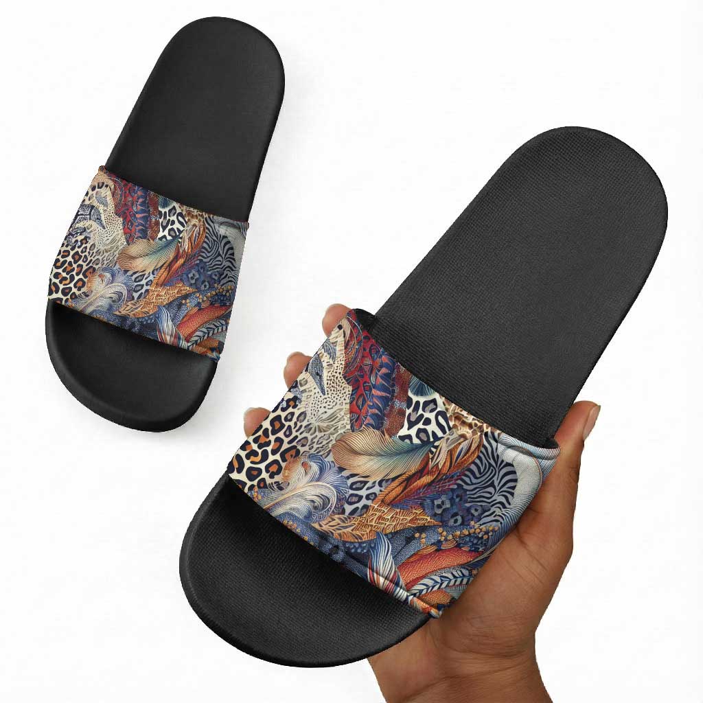 African Wild Animal Skins Slide Sandals Unique Leopard Zebra And Snake Patterns