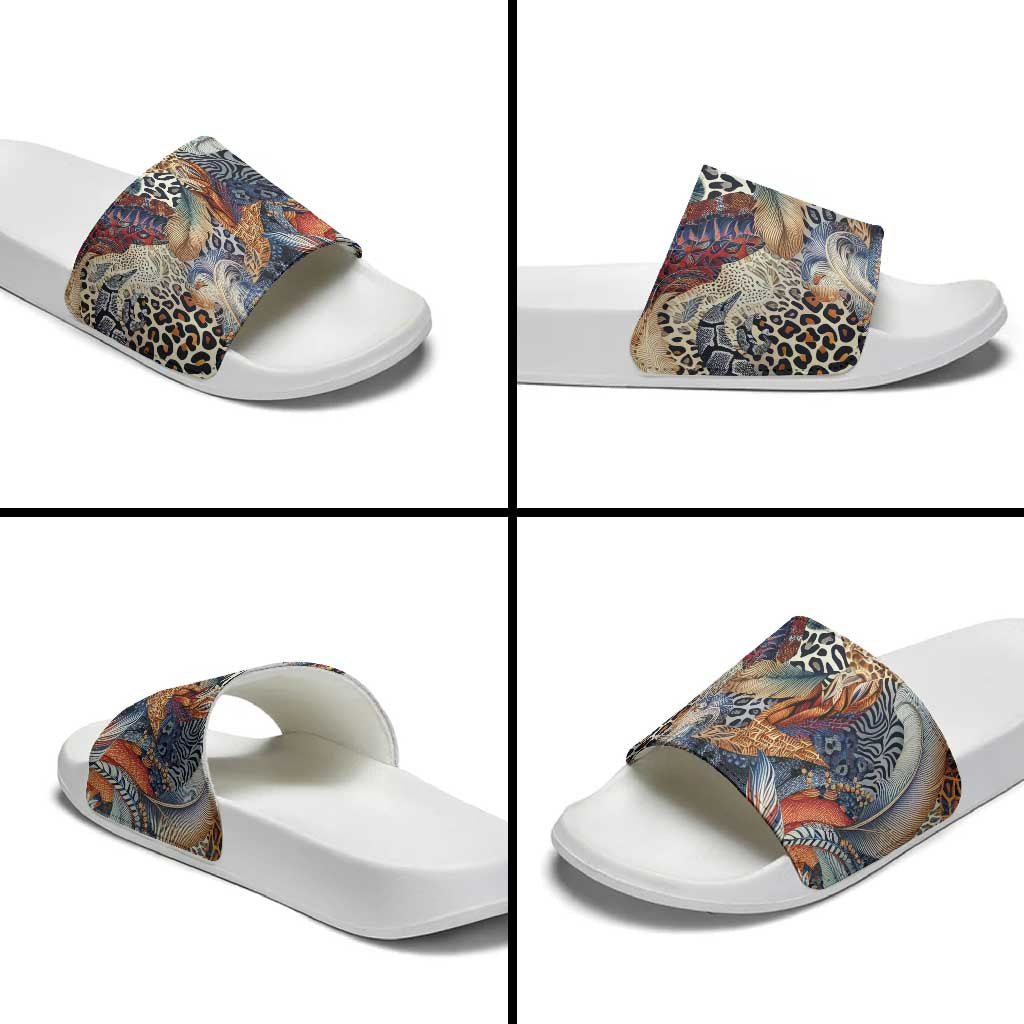 African Wild Animal Skins Slide Sandals Unique Leopard Zebra And Snake Patterns