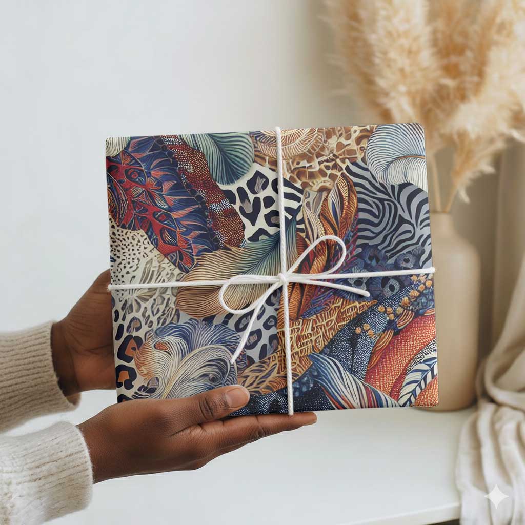 African Wild Animal Skins Wrapping Paper Unique Leopard Zebra And Snake Patterns - African Pride