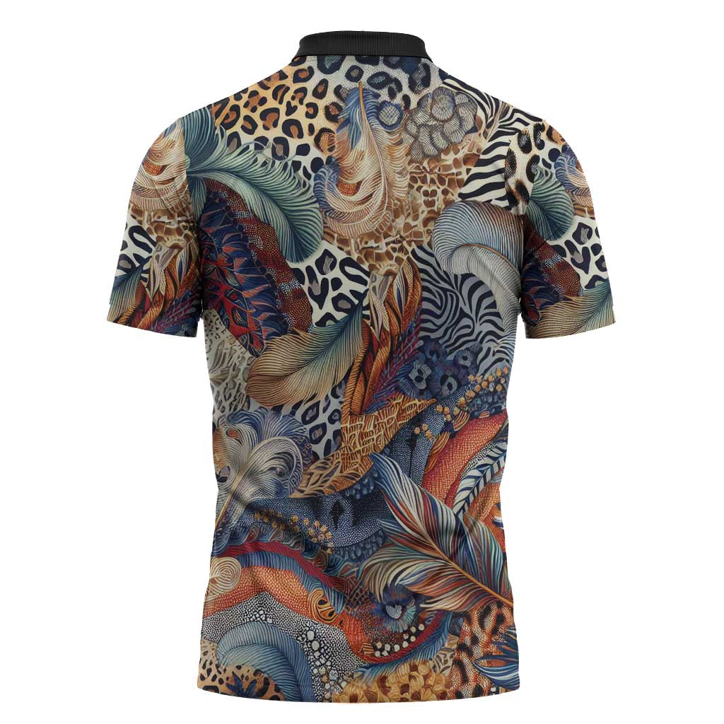 African Wild Animal Skins Zipper Polo Shirt Unique Leopard Zebra And Snake Patterns