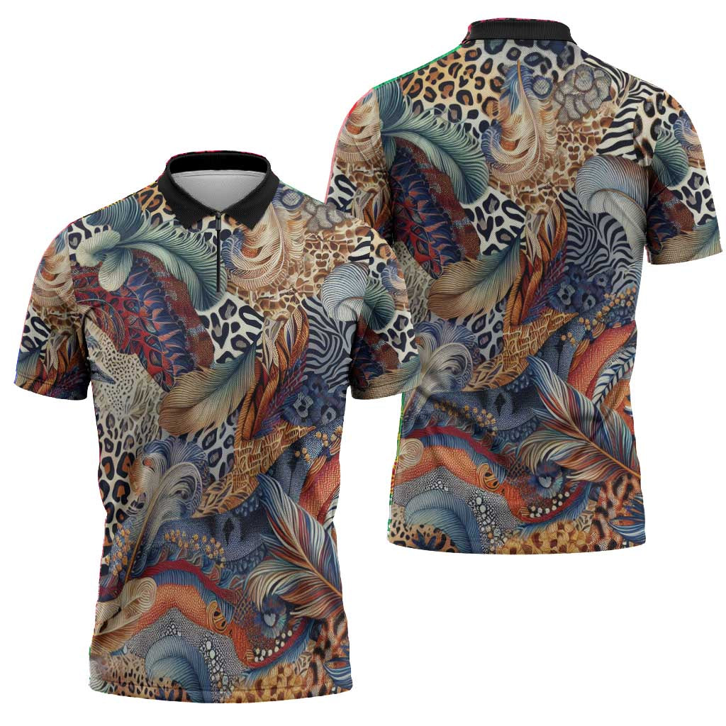 African Wild Animal Skins Zipper Polo Shirt Unique Leopard Zebra And Snake Patterns