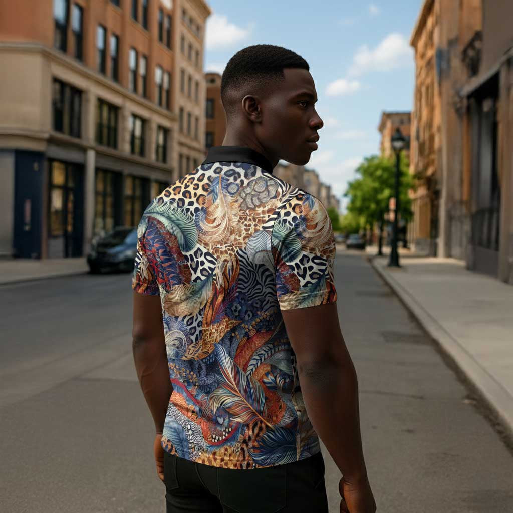 African Wild Animal Skins Zipper Polo Shirt Unique Leopard Zebra And Snake Patterns