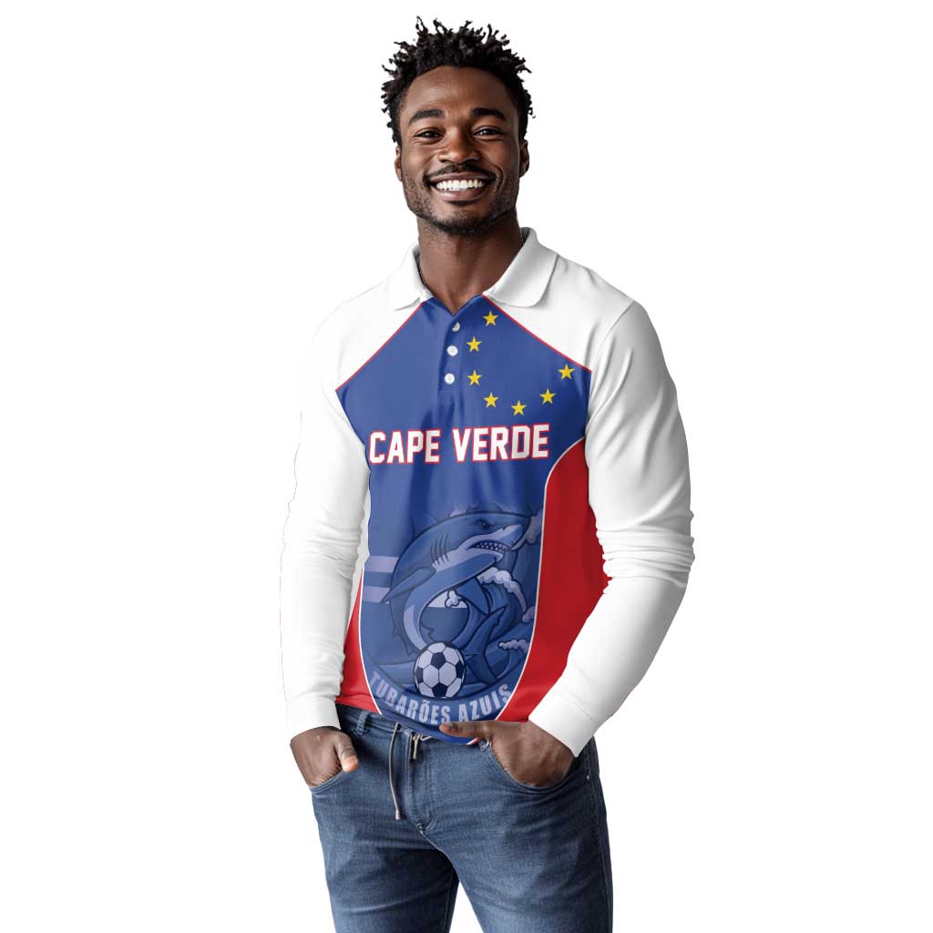 World Football 2026 Cape Verde Custom Long Sleeve Polo Shirt Tubaroes Azuis Blue Shark - African Pride
