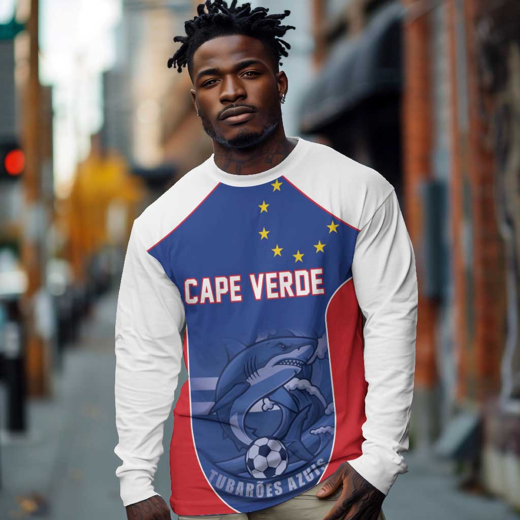 World Football 2026 Cape Verde Custom Long Sleeve Shirt Tubaroes Azuis Blue Shark - African Pride