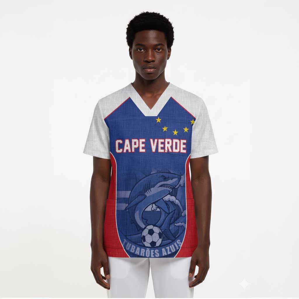 World Football 2026 Cape Verde Custom Scrub Top Tubaroes Azuis Blue Shark - African Pride