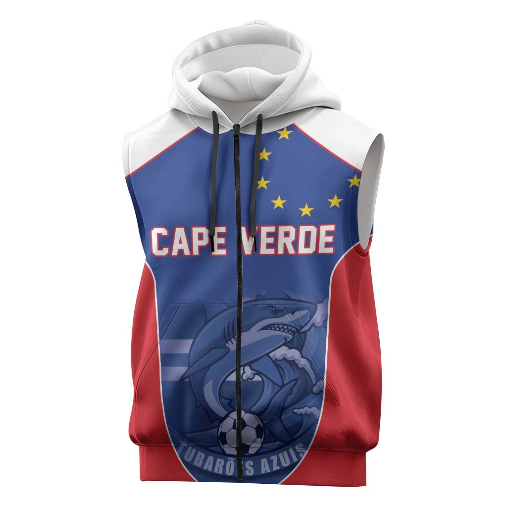 World Football 2026 Cape Verde Custom Sleeveless Zip Hoodie Tubaroes Azuis Blue Shark - African Pride